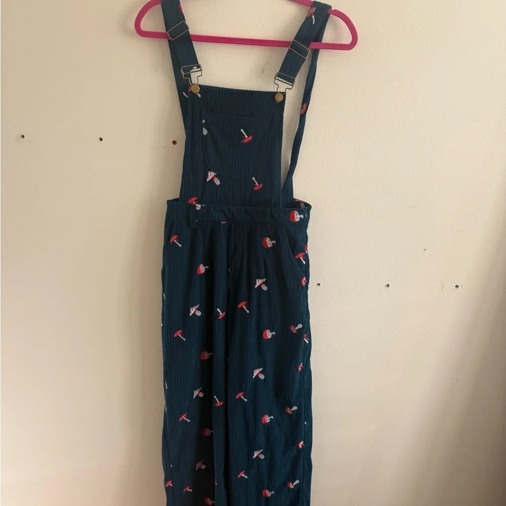Cider Casual Embroidered Mushroom Corduroy Overalls Jumpsuit Cottagecore Retro - Picture 6 of 10